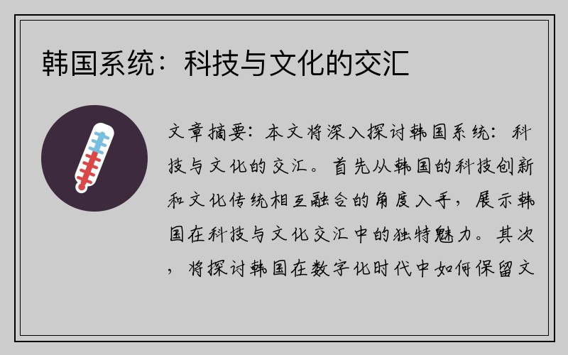 韩国系统：科技与文化的交汇