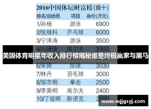 美国体育明星年收入排行榜揭秘谁是终极赢家与黑马